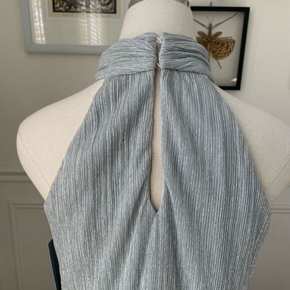 NWT London Times Metallic Silver Halter Neck Shift Dress 4 - Picture 5 of 10